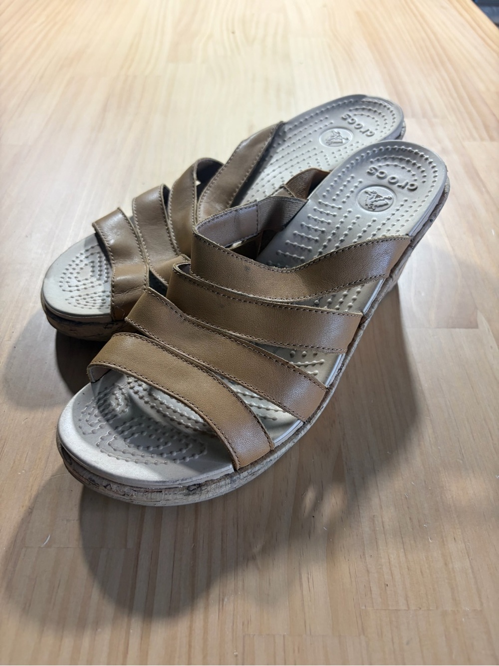 CROCS Women's Tan Strappy Wedge Sandals A5